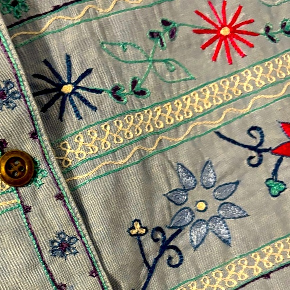 Vintage Embroidered Vest Chambray Denim Cottagecore Floral Koret Blue Size 1X - Picture 10 of 16